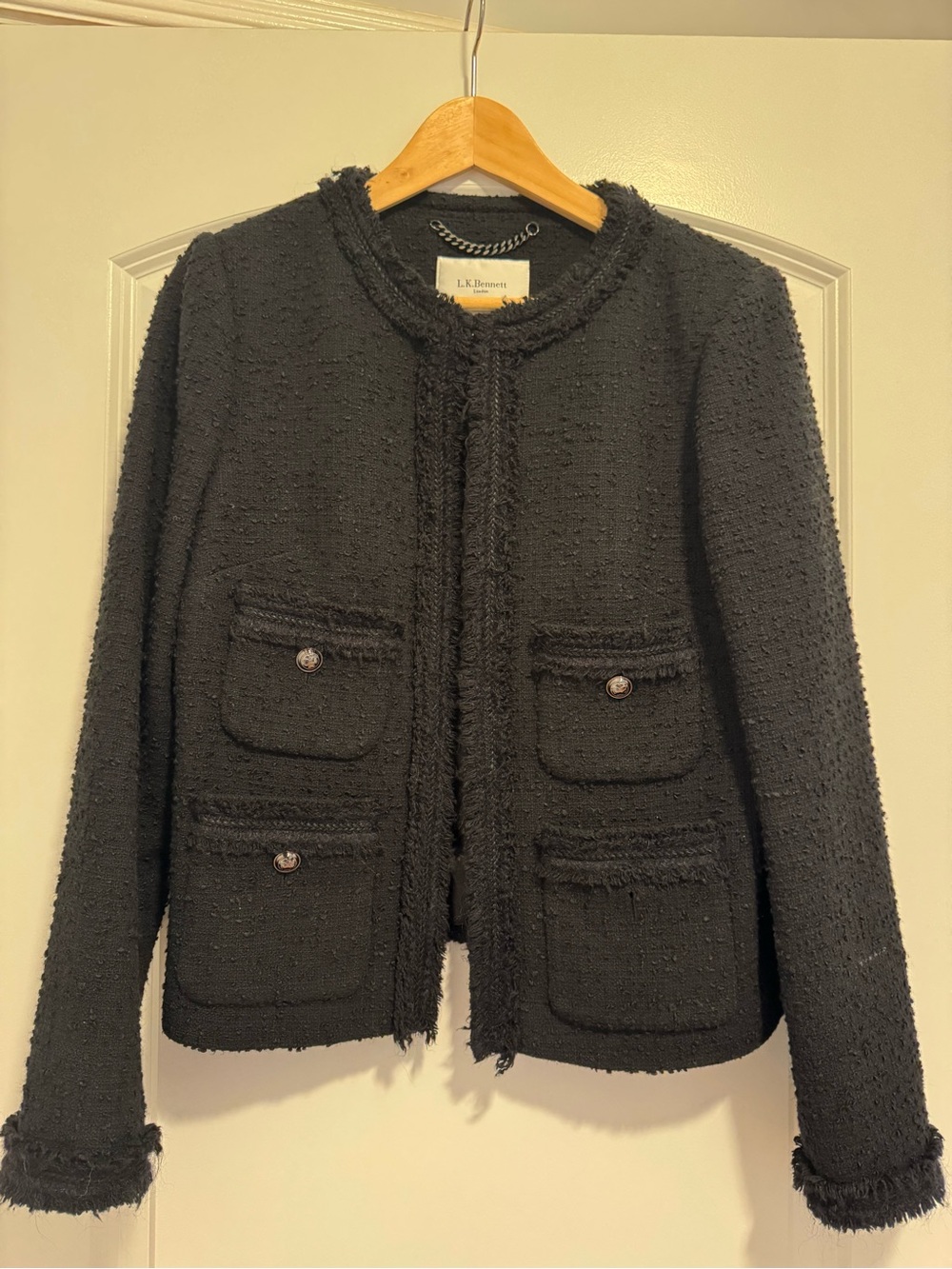LK Bennett Black Tweed Fringe Pocket Jacket